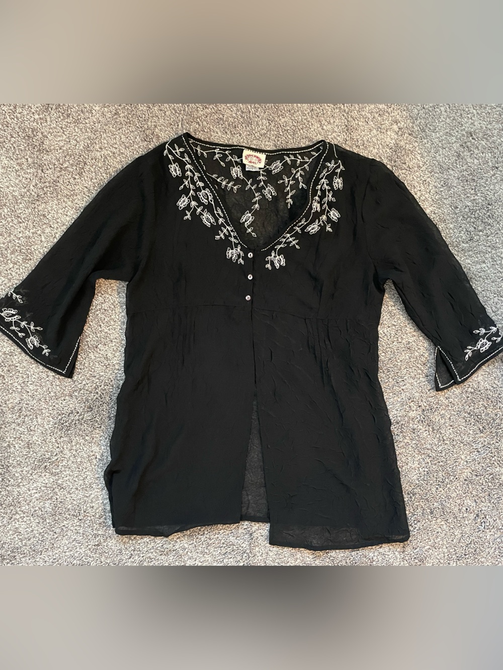 Peppermint Black Tunic with White Floral Embroidery